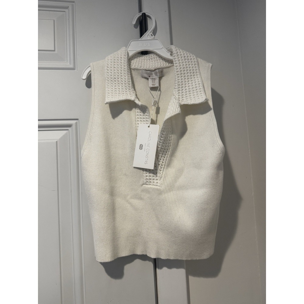 Caroline Constas Knit Cream Ribbed Crochet‎ Tank top Women's M NWT Boho